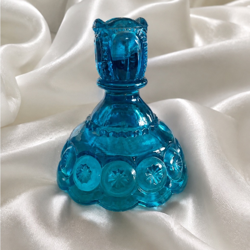 VTG Candle Holder L.E. Smith Moon and Stars Colonial Blue